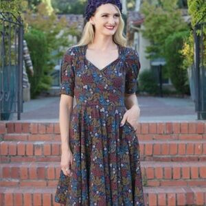 Effie's Heart Memories Currant Print Floral Midi Dress